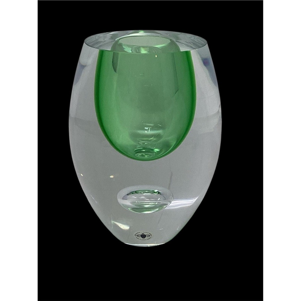 BERANEK Studio Art Glass Crystal Bubble Vase Green Hand Blown Czech Bohemia 7"